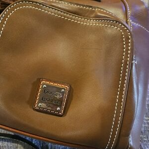 Dooney & Bourke Chestnut Brown Leather Messenger Bag with Logo Plaque